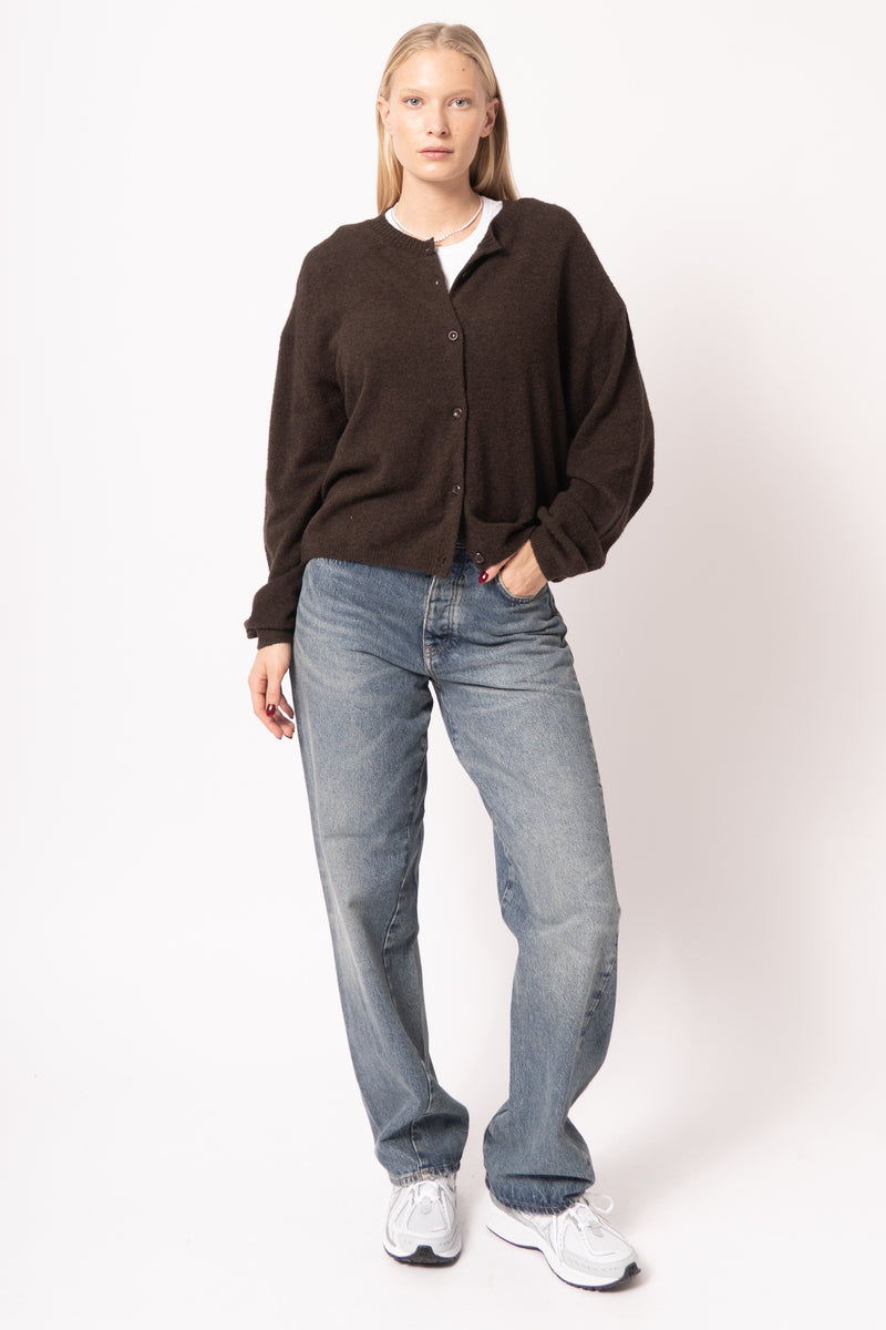 Gilet Ml Col Rond Boutonne Choco Chiné