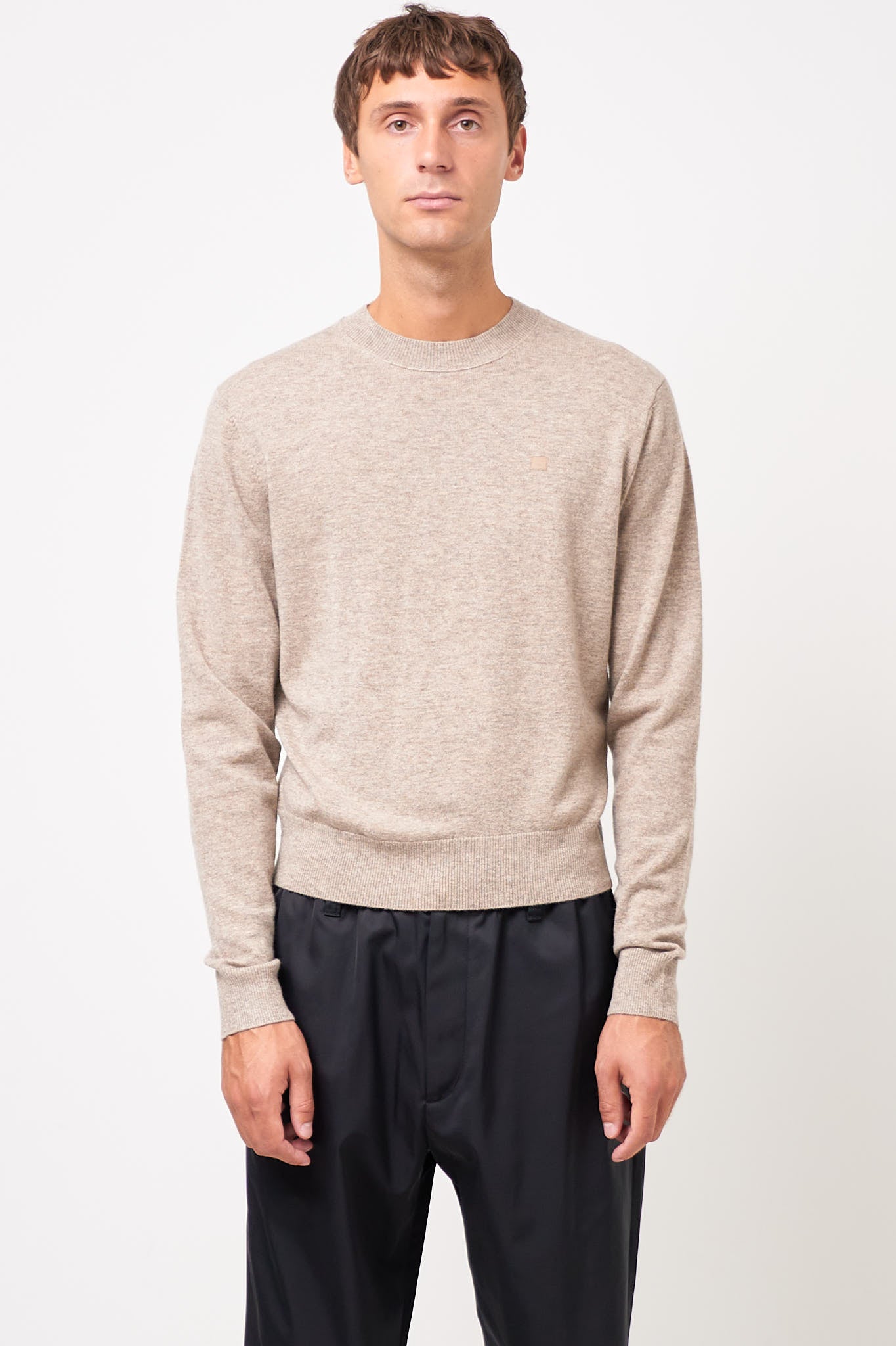 Acne Studios - Crewneck Wool Jumper Greige Melange – STRØM Acne Studios - Crewneck Wool Jumper Greige Melange – STRØM