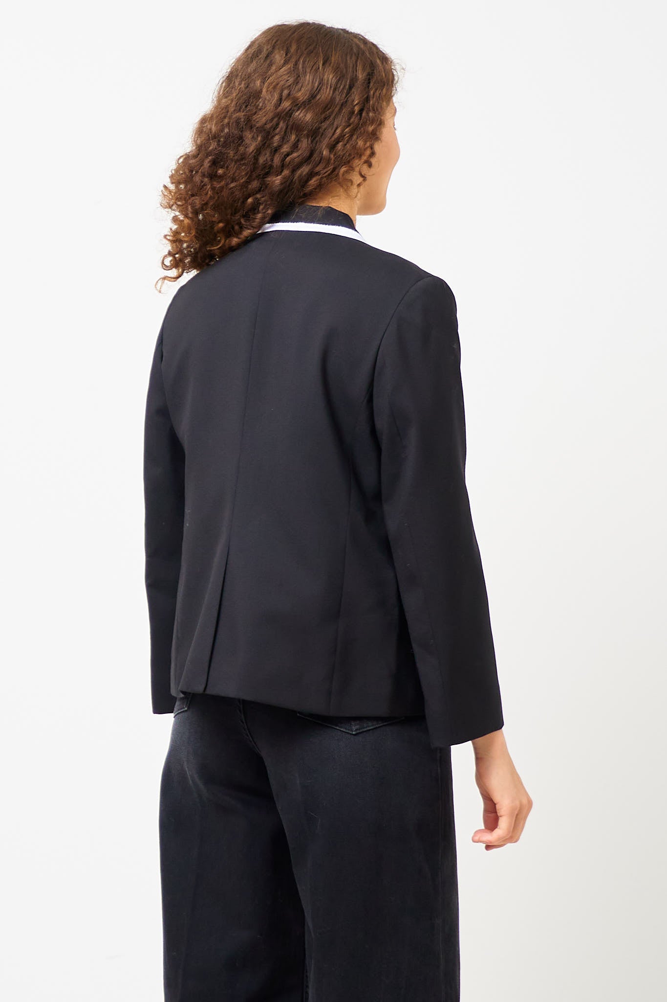 Cropped Tropical Wool Blazer Black