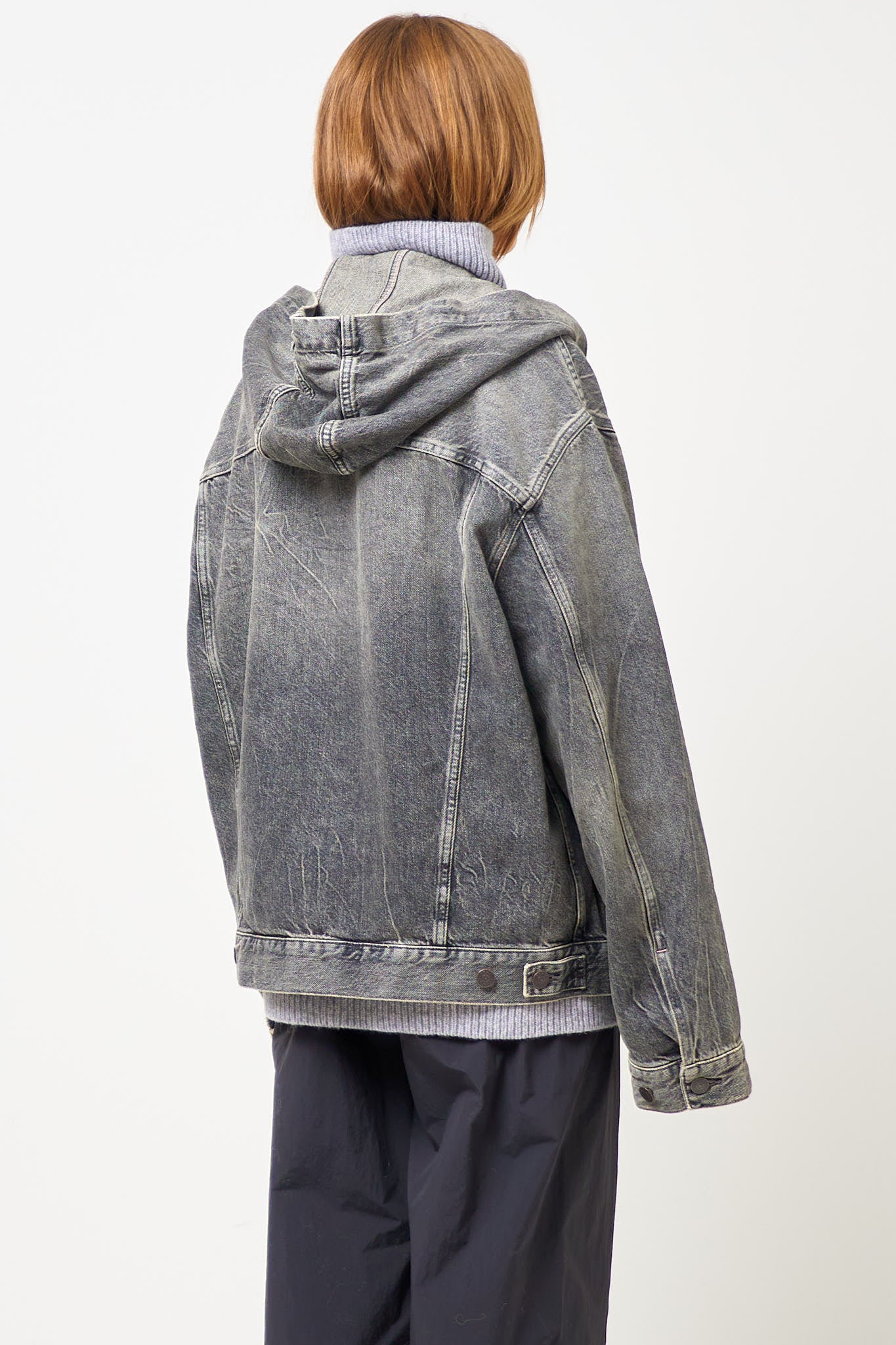 Hooded Denim Jacket Washed Black