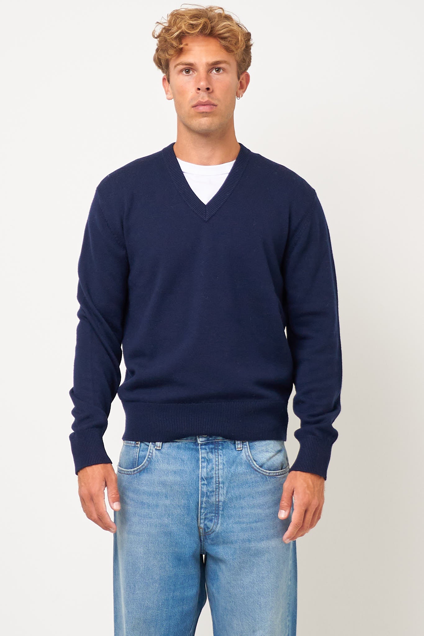 トップス SUNFLOWER Moon Merino V Neck Navy S Sunflower - Moon Merino V Neck Navy – STRØM