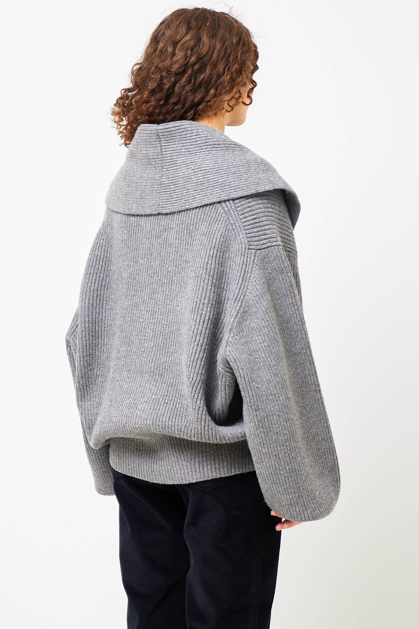 Shawl-Lapel Cardigan Mid Gray Melange