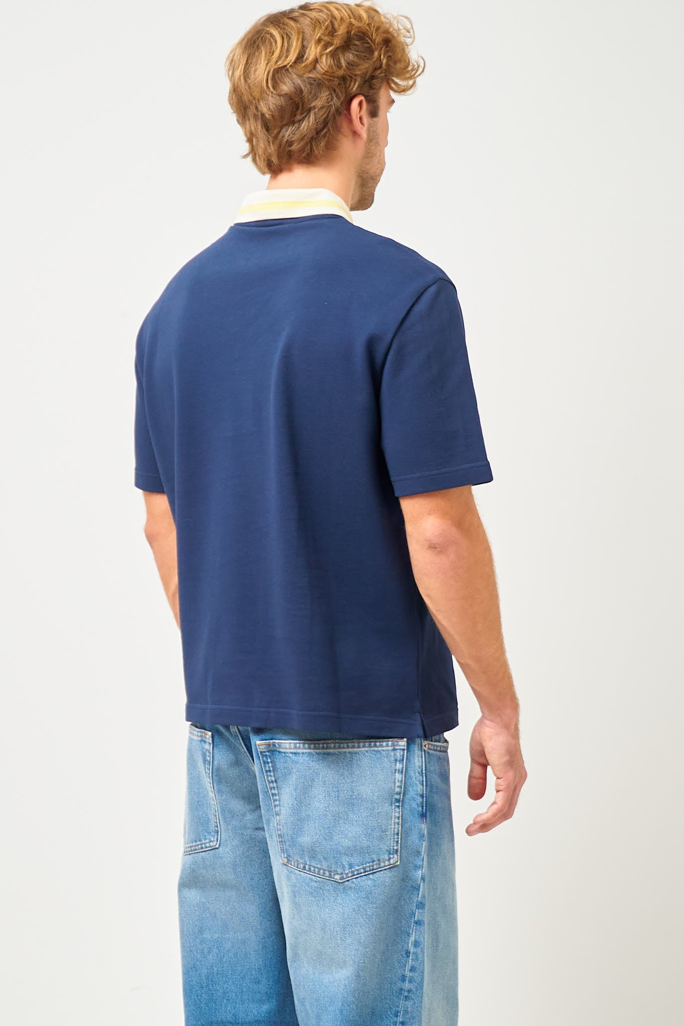 Striped Collar Polo Shirt Deep Blue