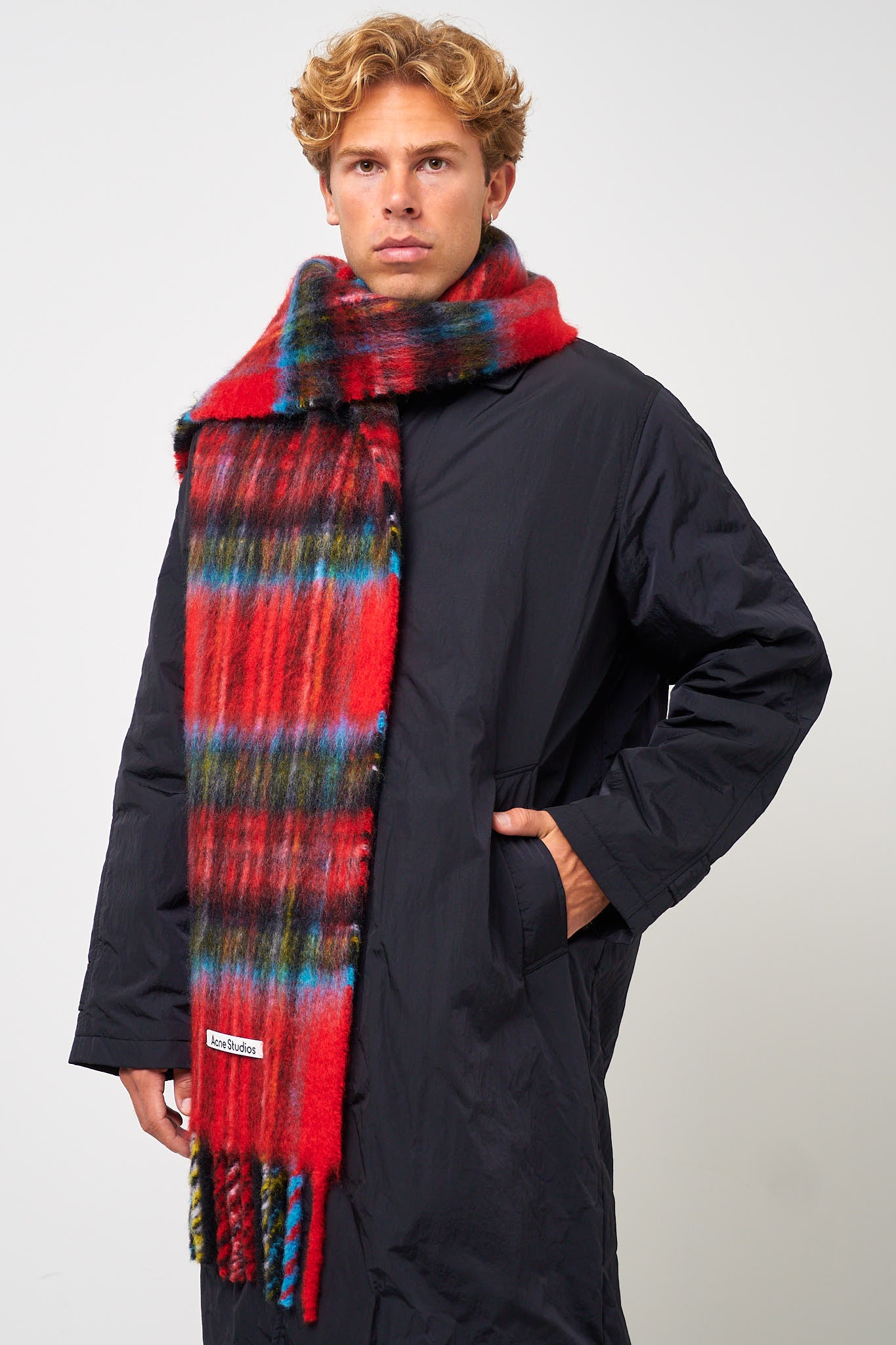 Acne Studios - Mohair Check Scarf Red/Blue – STRØM