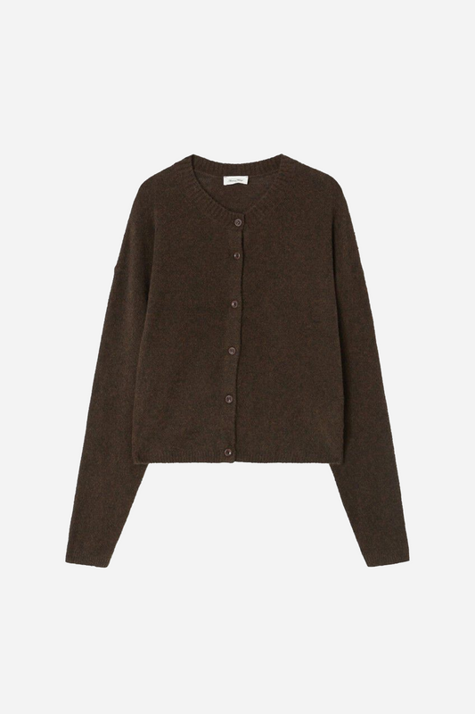 Gilet Ml Col Rond Boutonne Choco Chiné