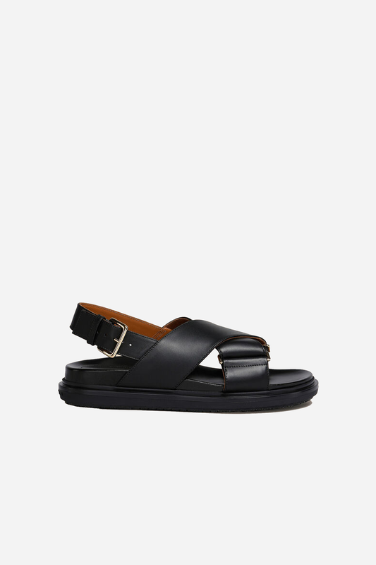 Footbed Sandal Black Leather