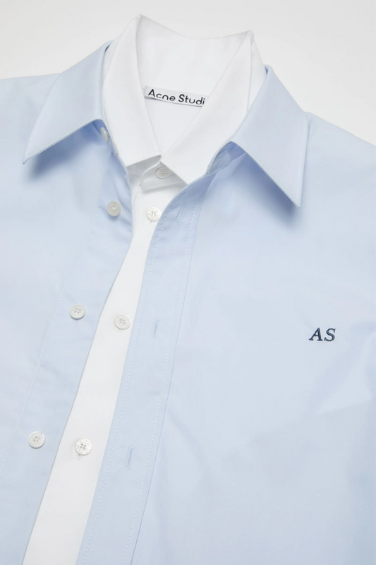 Layered Poplin Button-Up Shirt Blue/White