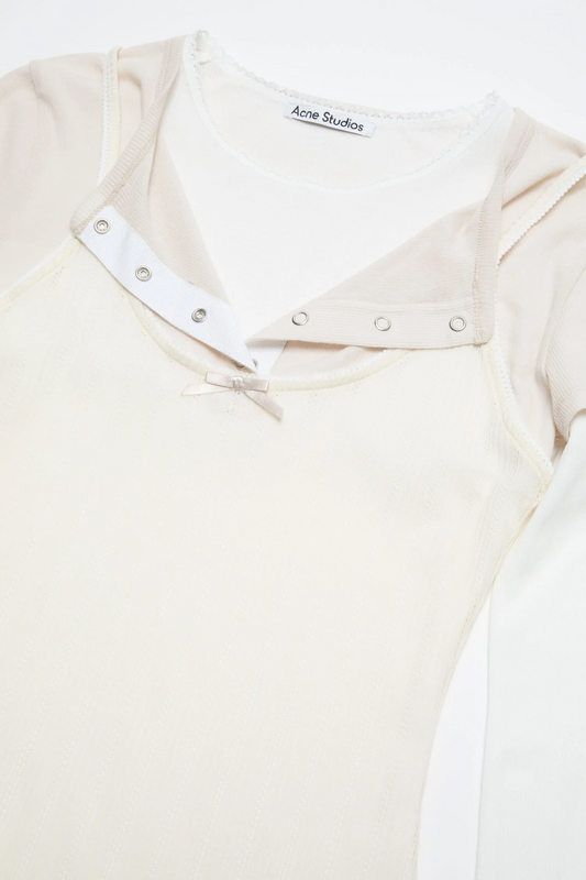Layered Jersey Shirt With Bow White/Off White
