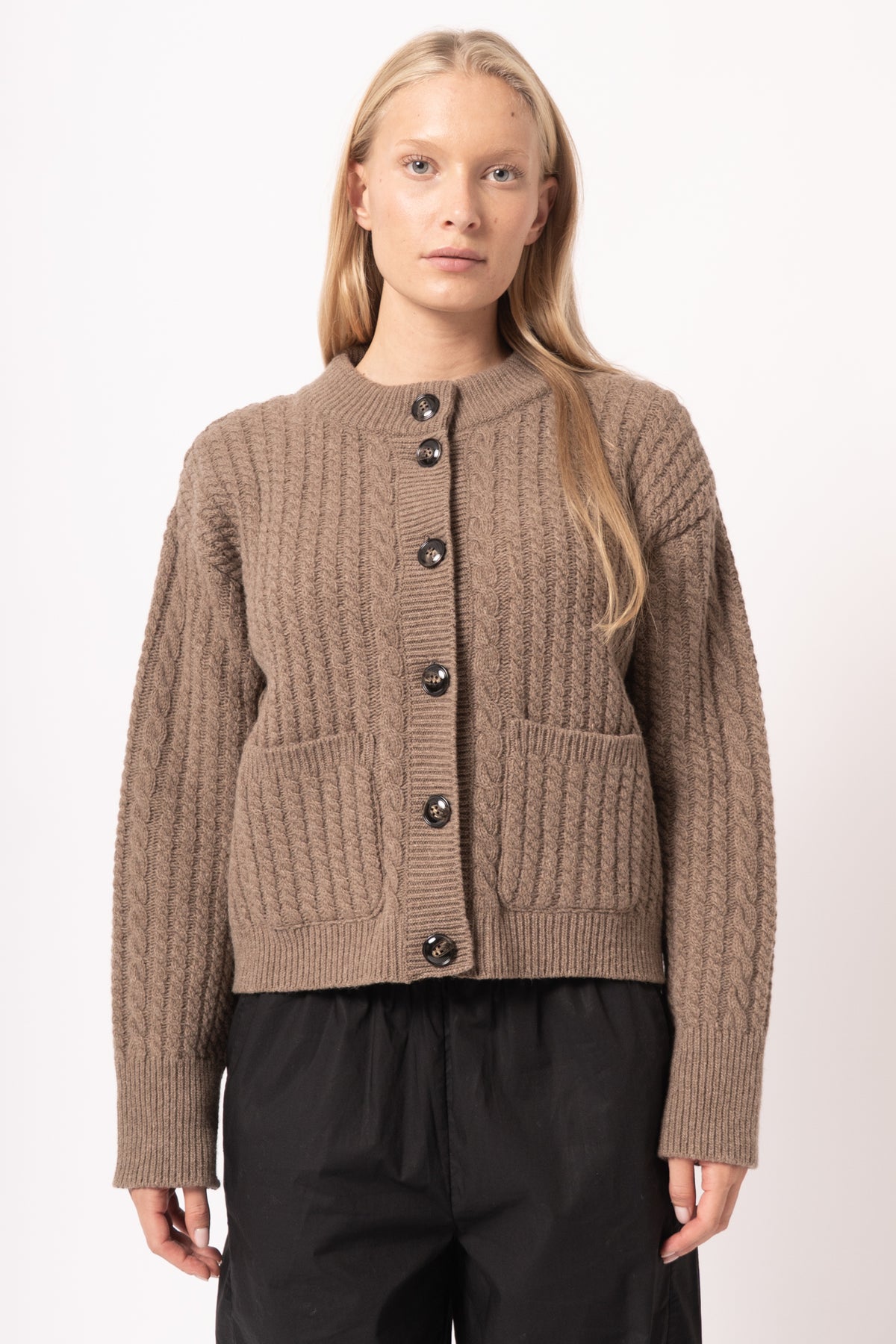 Gertrud Cable Cardigan Coffee Melange