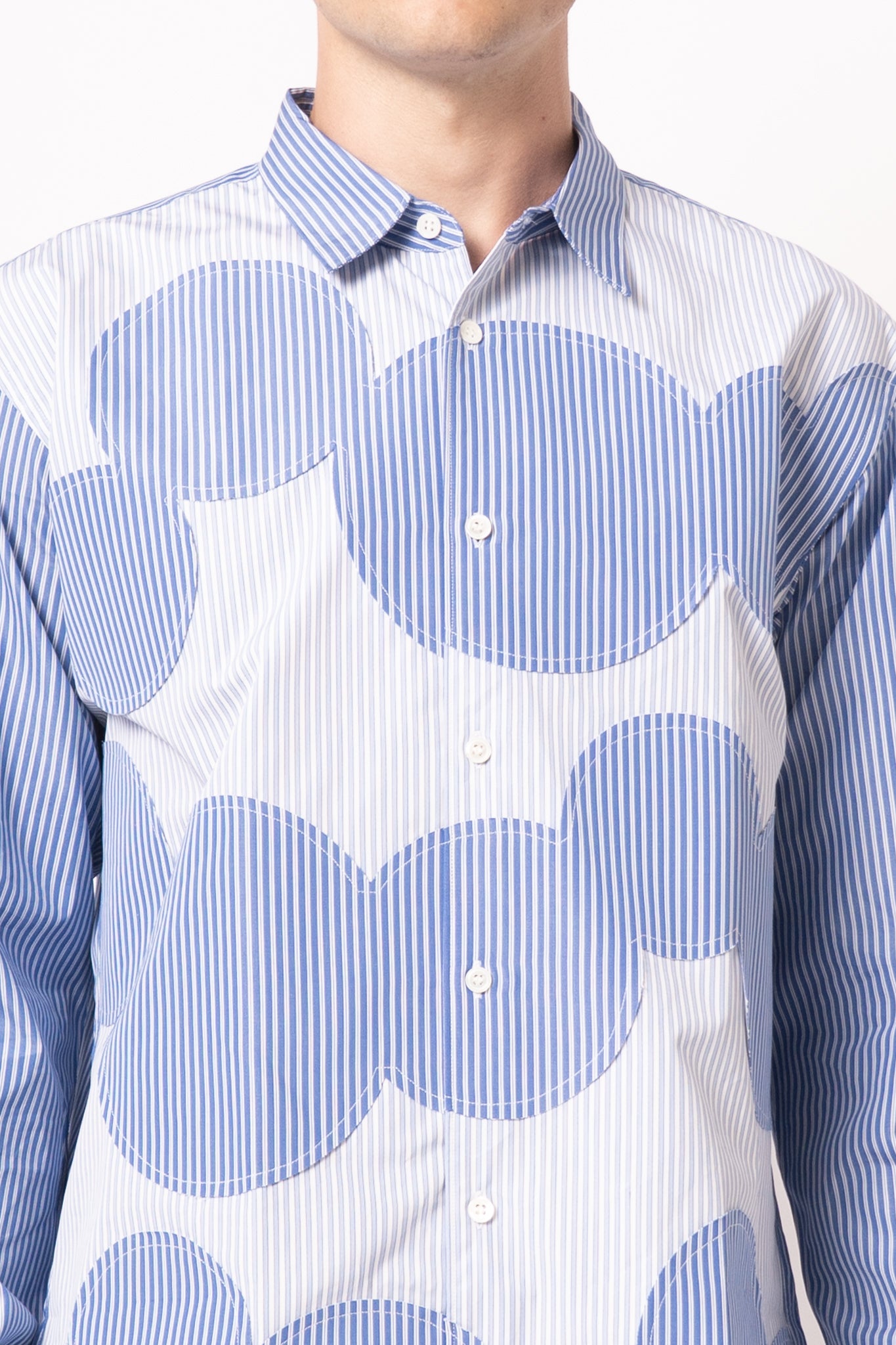 Circle Pattern Stripe Shirt Blue Stripe