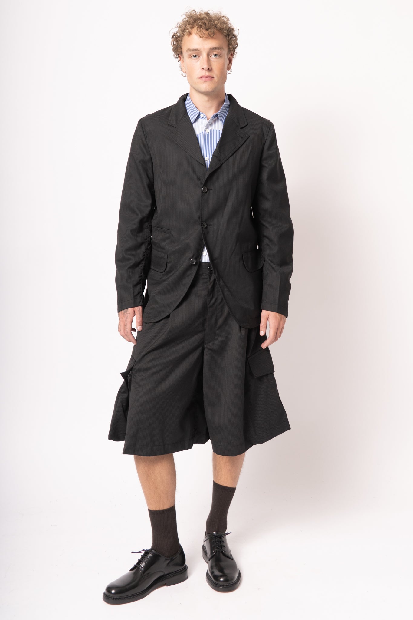 Single Breasted Herringbone Blazer Black/Navy