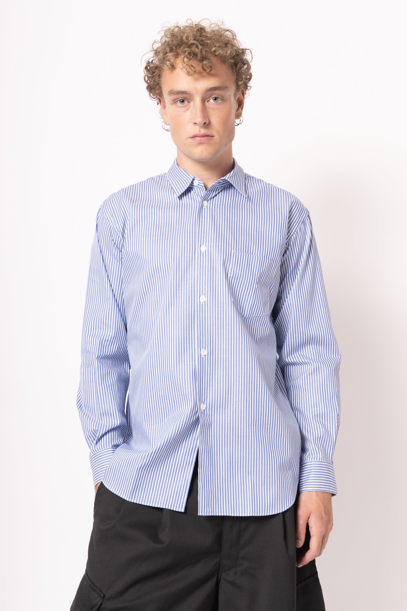 Forever Cotton Poplin Shirt Mid Blue Stripe