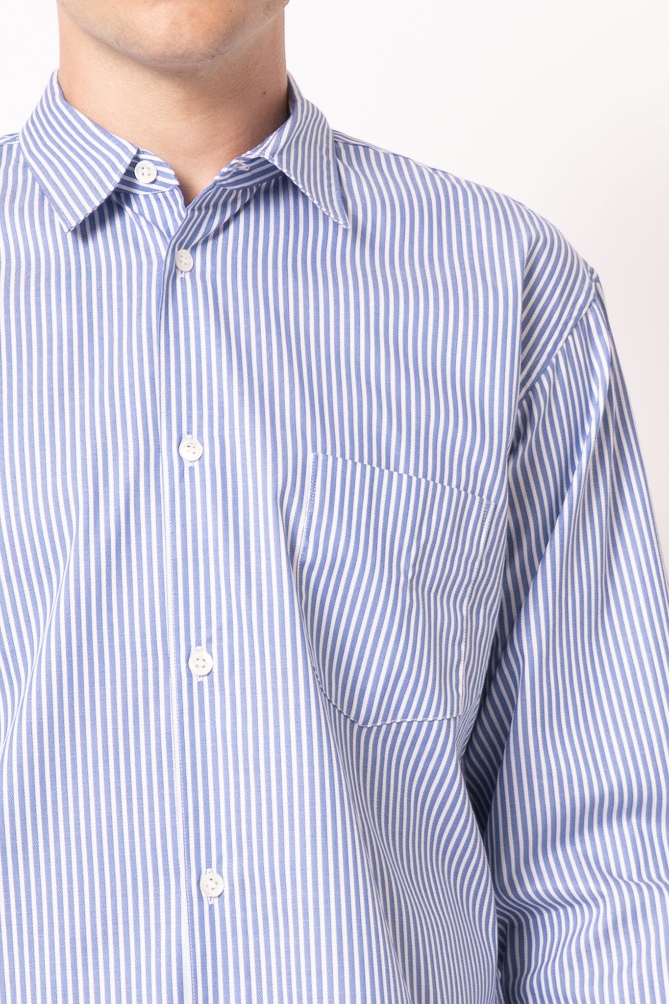 Forever Cotton Poplin Shirt Mid Blue Stripe