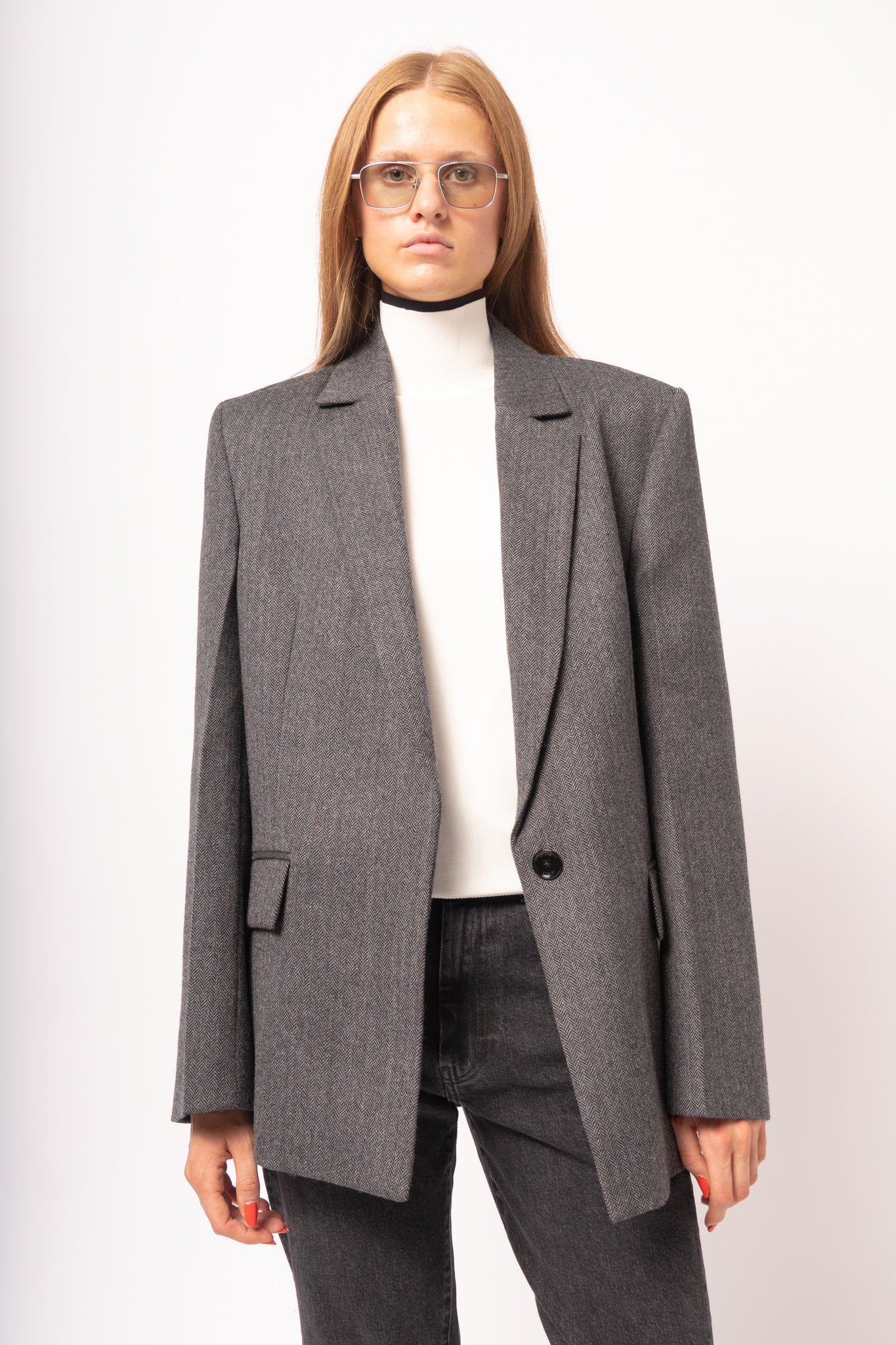 Herringbone Blazer Dark Grey Melange