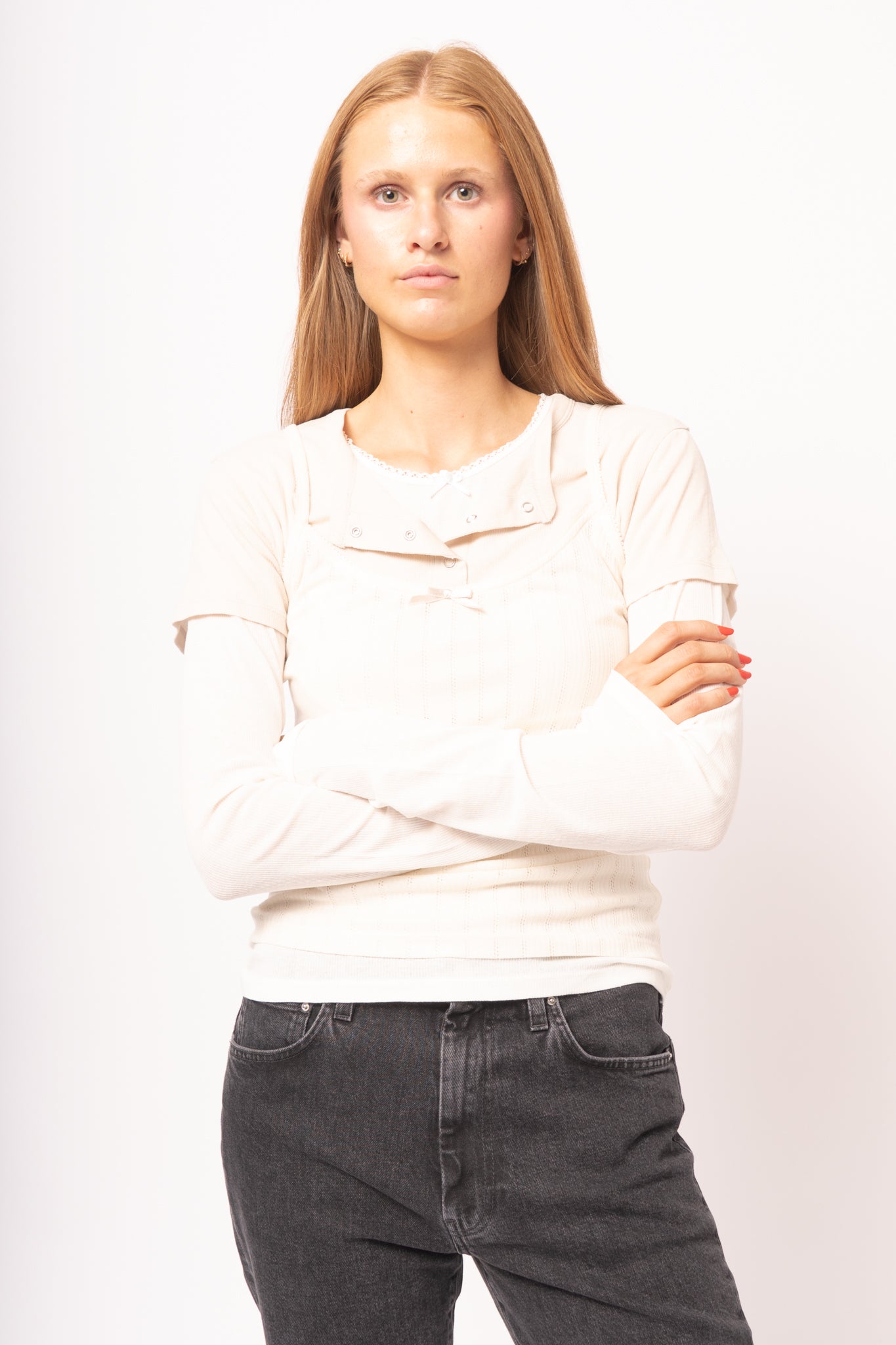 Layered Jersey Shirt With Bow White/Off White