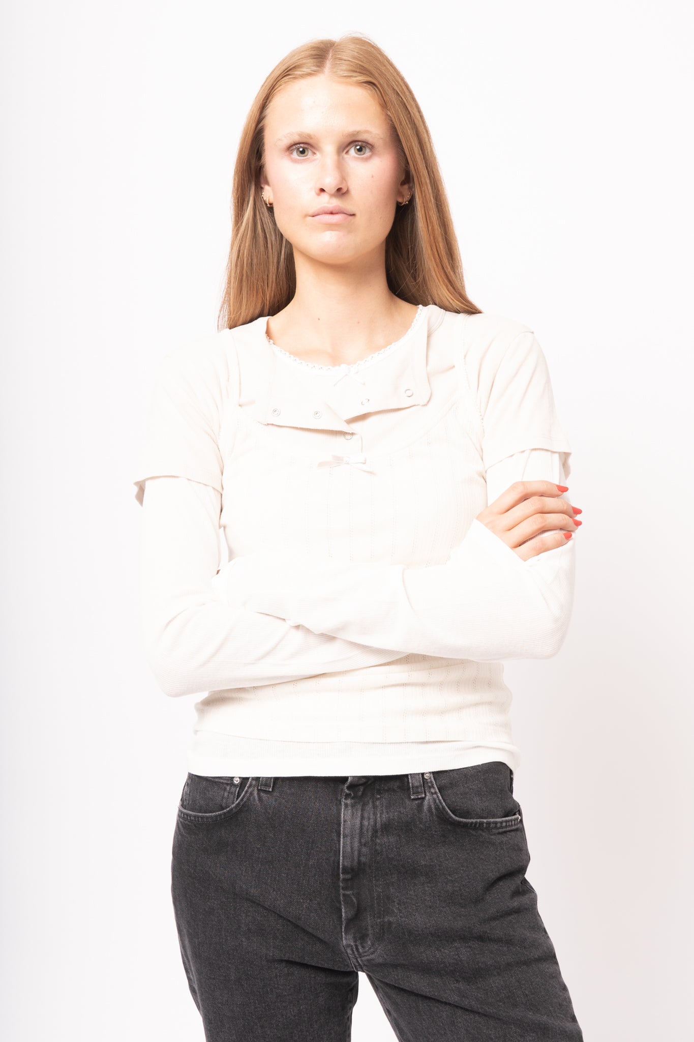Layered Jersey Shirt With Bow White/Off White