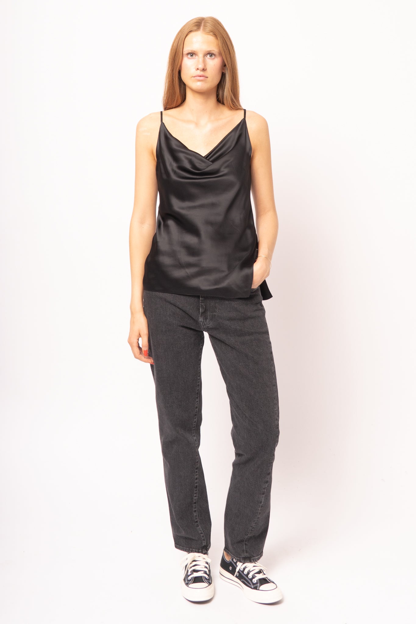 Shiny Satin Tank Top Black