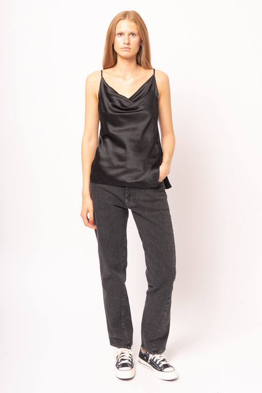 Shiny Satin Tank Top Black
