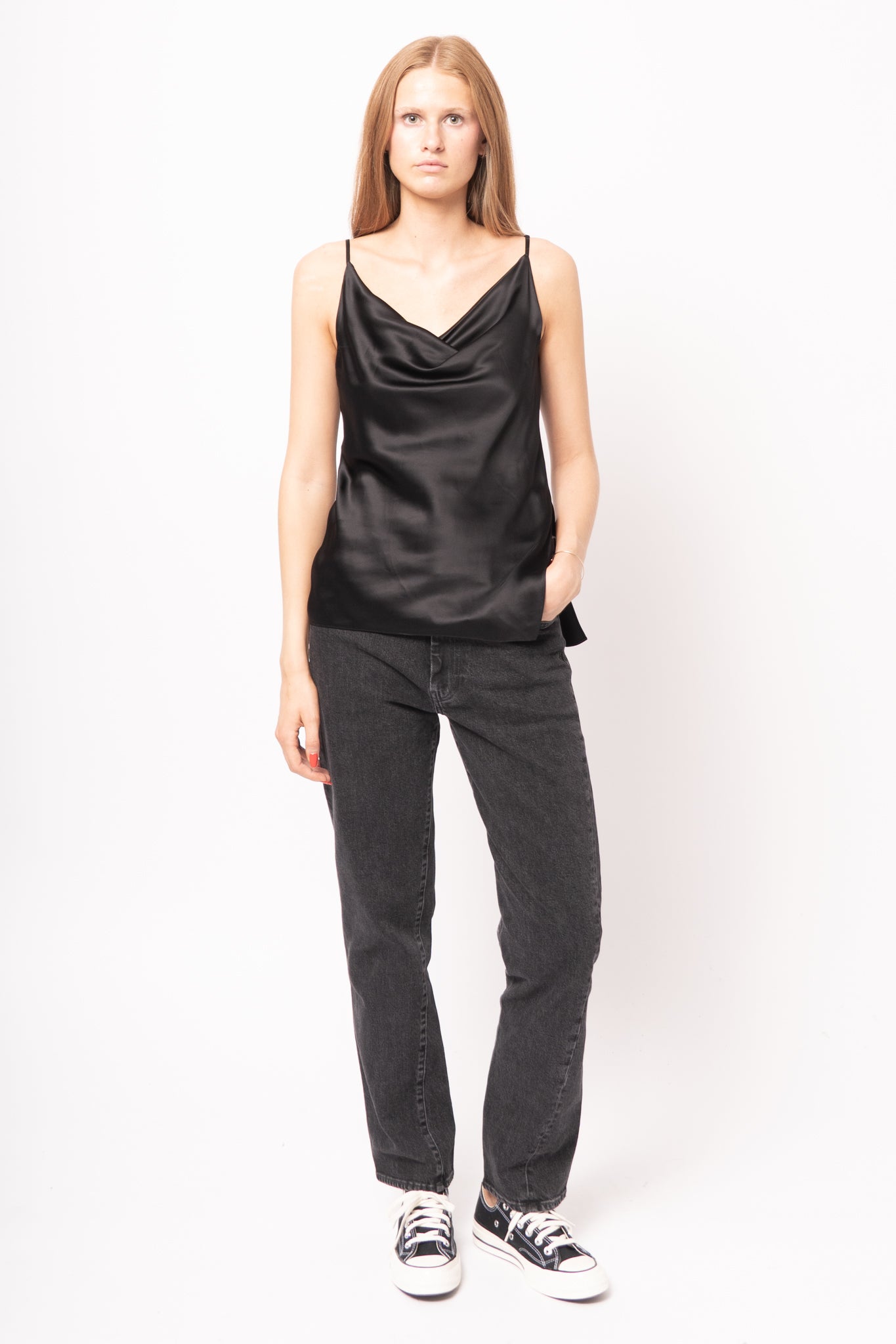 Shiny Satin Tank Top Black