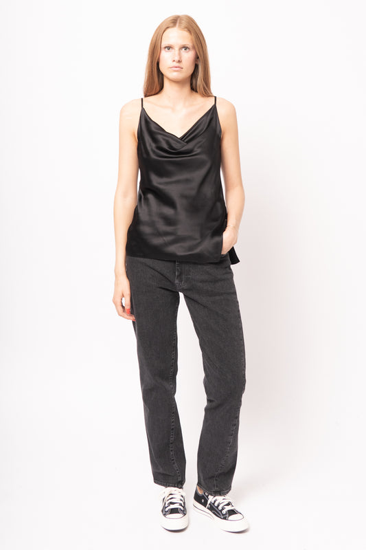 Shiny Satin Tank Top Black