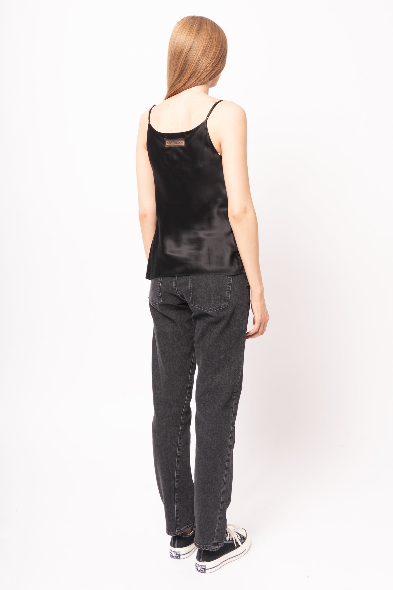 Shiny Satin Tank Top Black