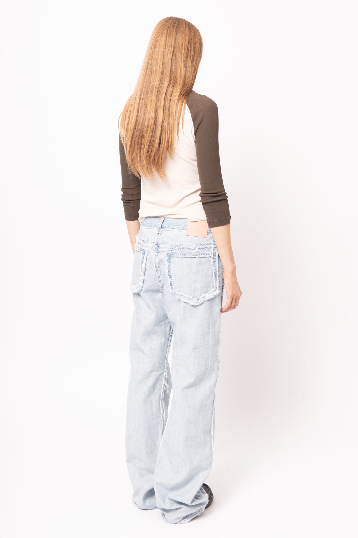 Frayed Light Blue Denim Jeans