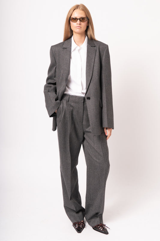 Herringbone Double-Pleat Trousers Dark Grey Melange