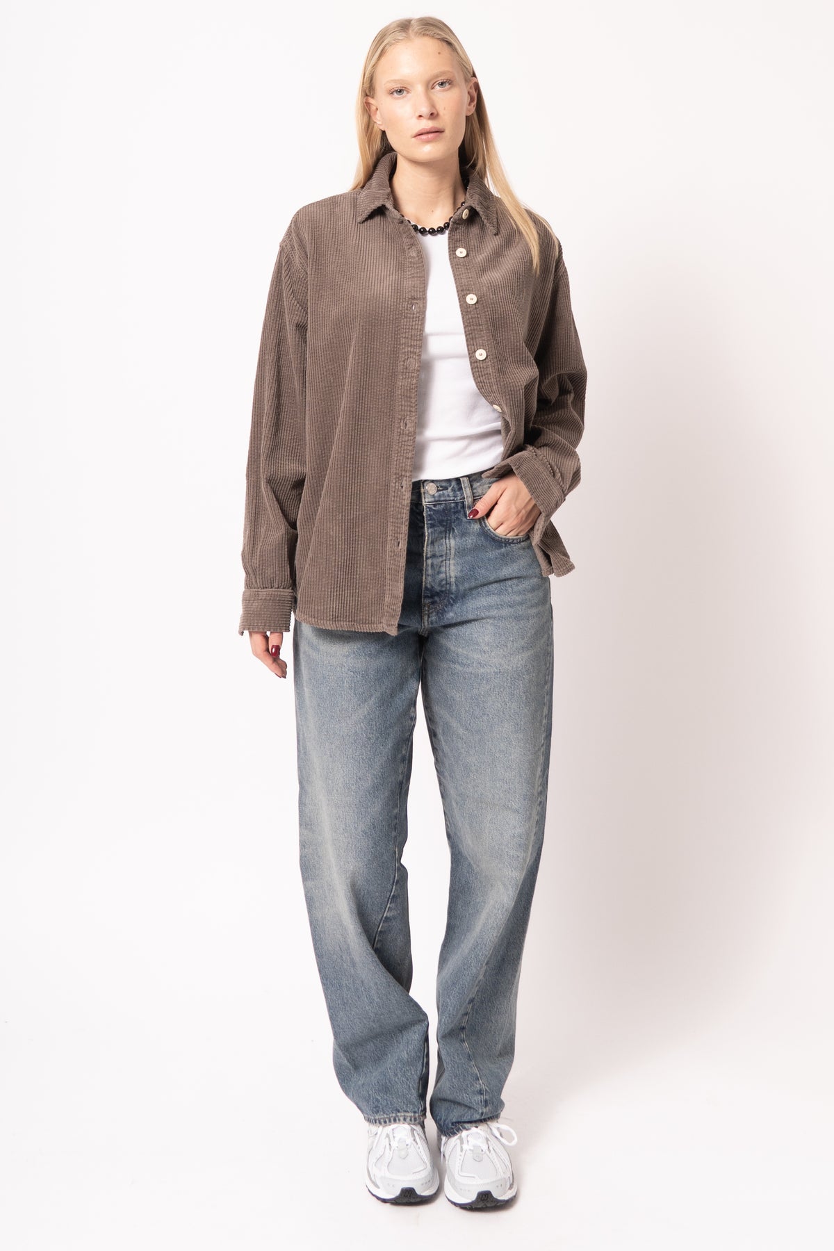 Chemise Longue Ample Ml Col Boutonne Cendre Vintage