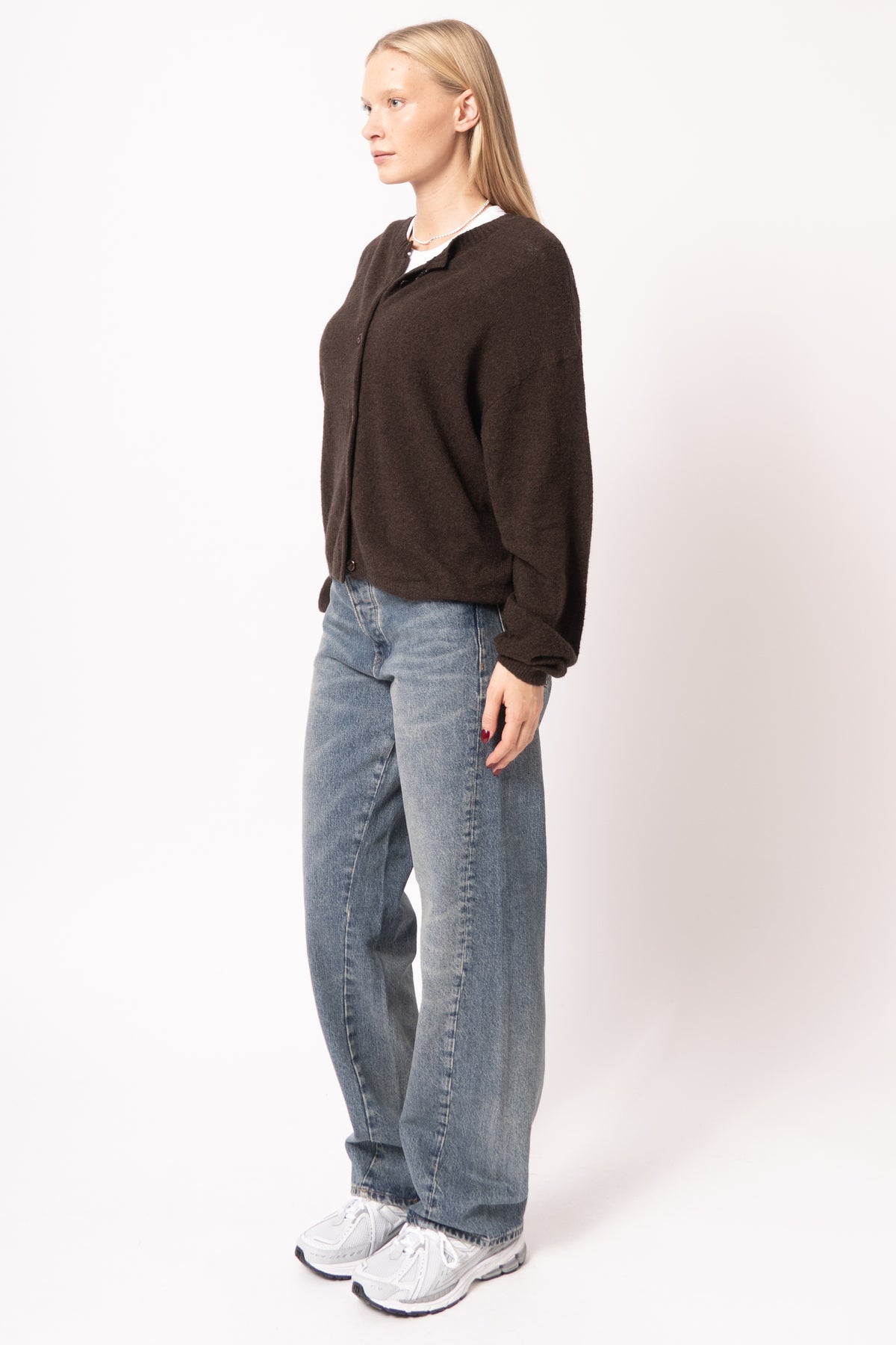Gilet Ml Col Rond Boutonne Choco Chiné