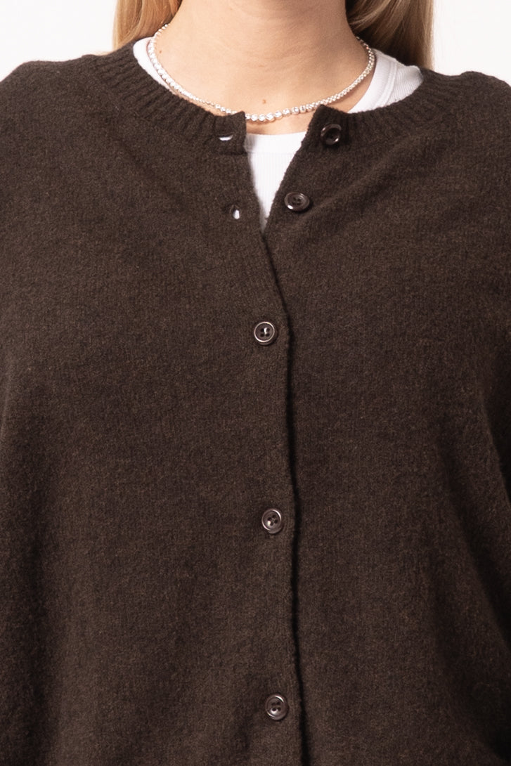 Gilet Ml Col Rond Boutonne Choco Chiné