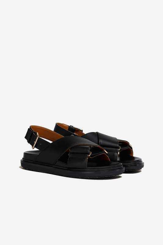 Footbed Sandal Black Leather