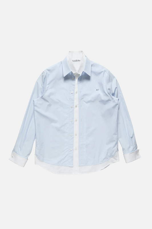 Layered Poplin Button-Up Shirt Blue/White