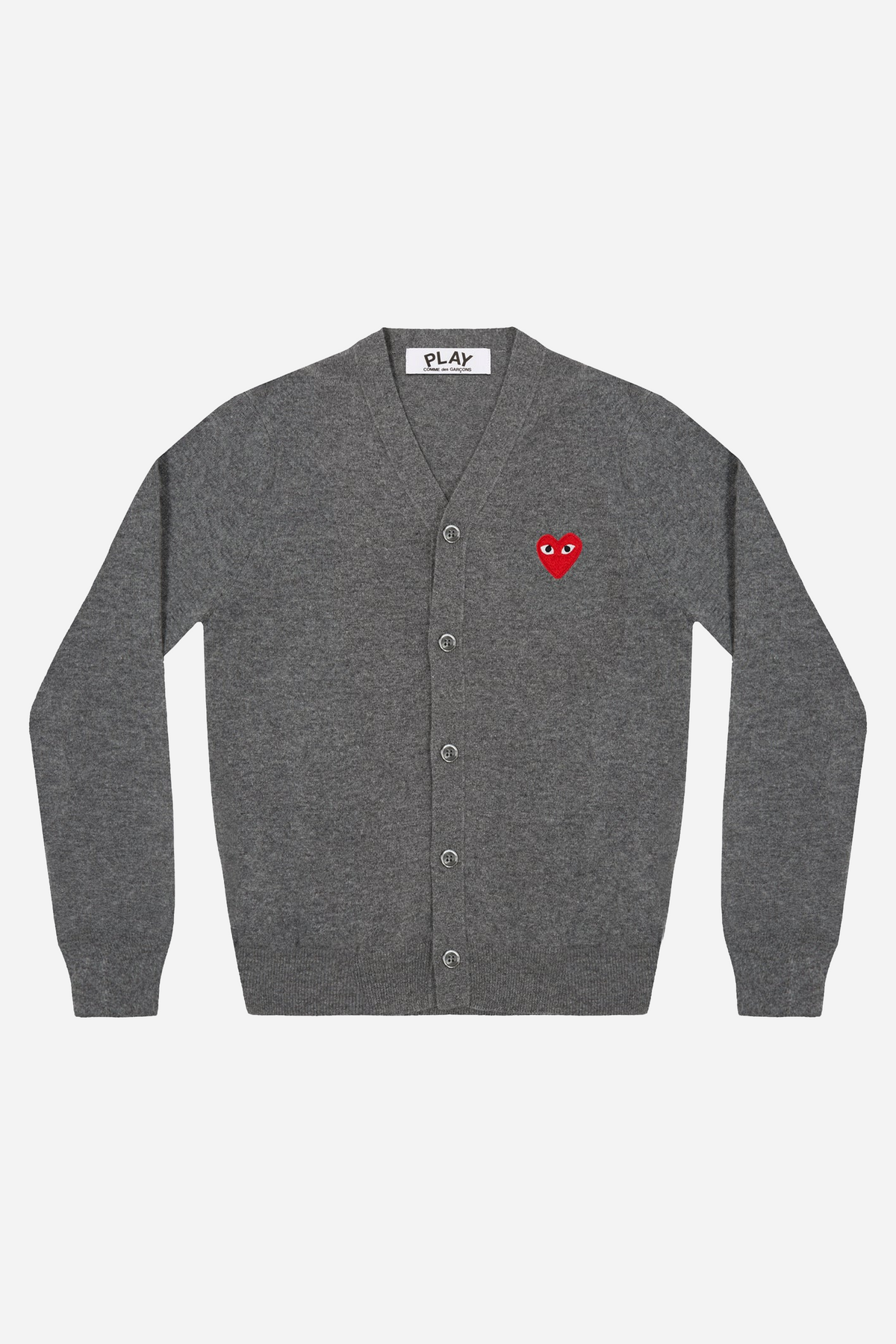 COMME des GARÇONS PLAY グレー カーディガン S Comme des Garçons Play Red Heart Cardigan Grey – STRØM