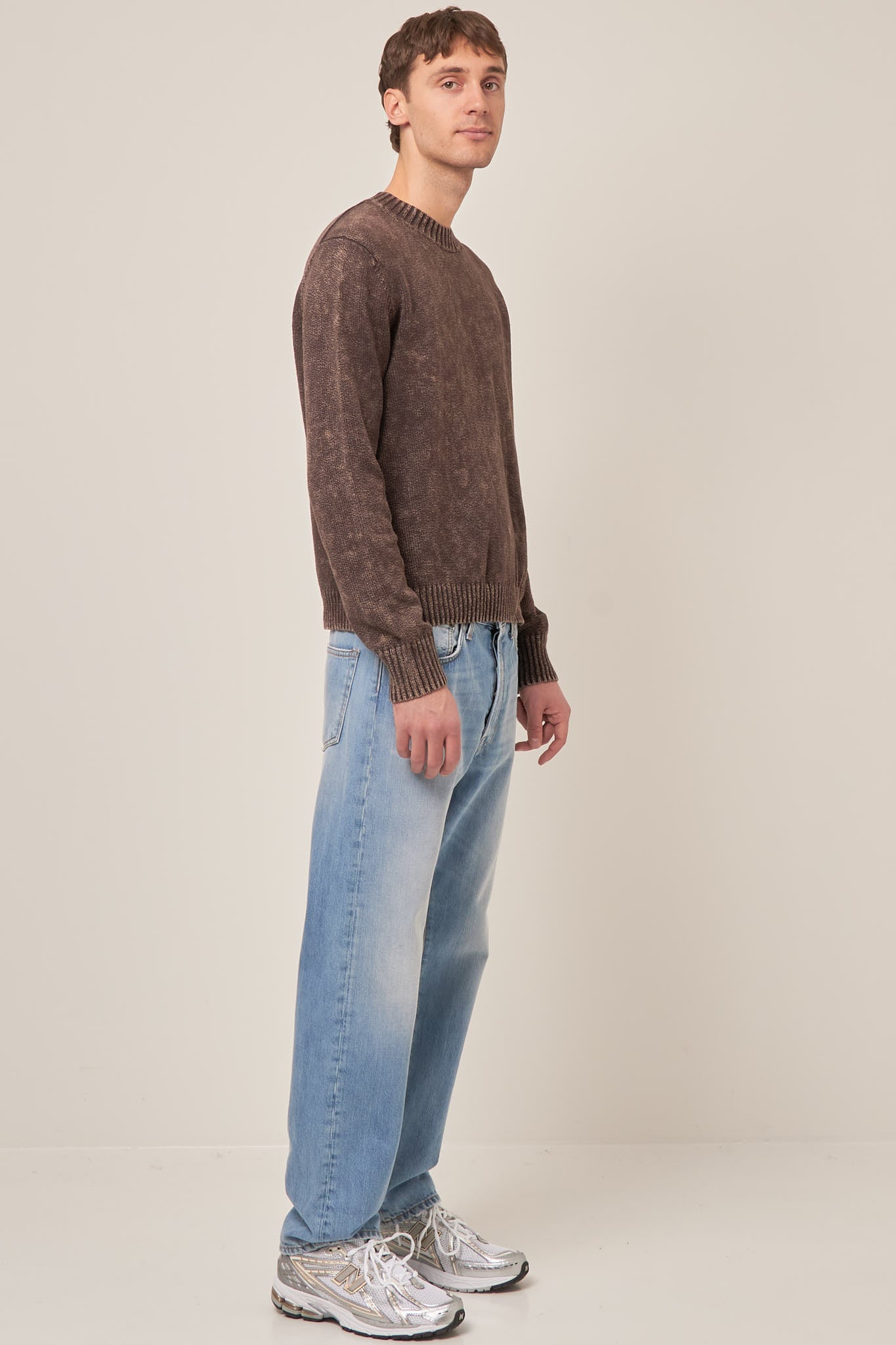 Crew Neck Cotton Jumper Coffee Brown