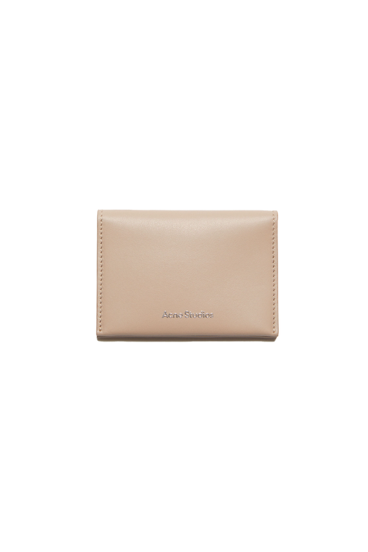 Folded Leather Wallet Taupe Beige