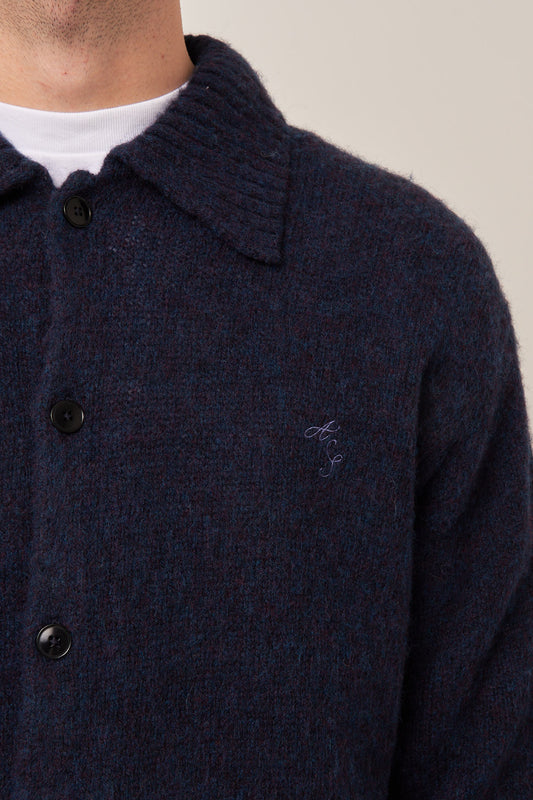 Polo Wool Cardigan Deep Blue Melange