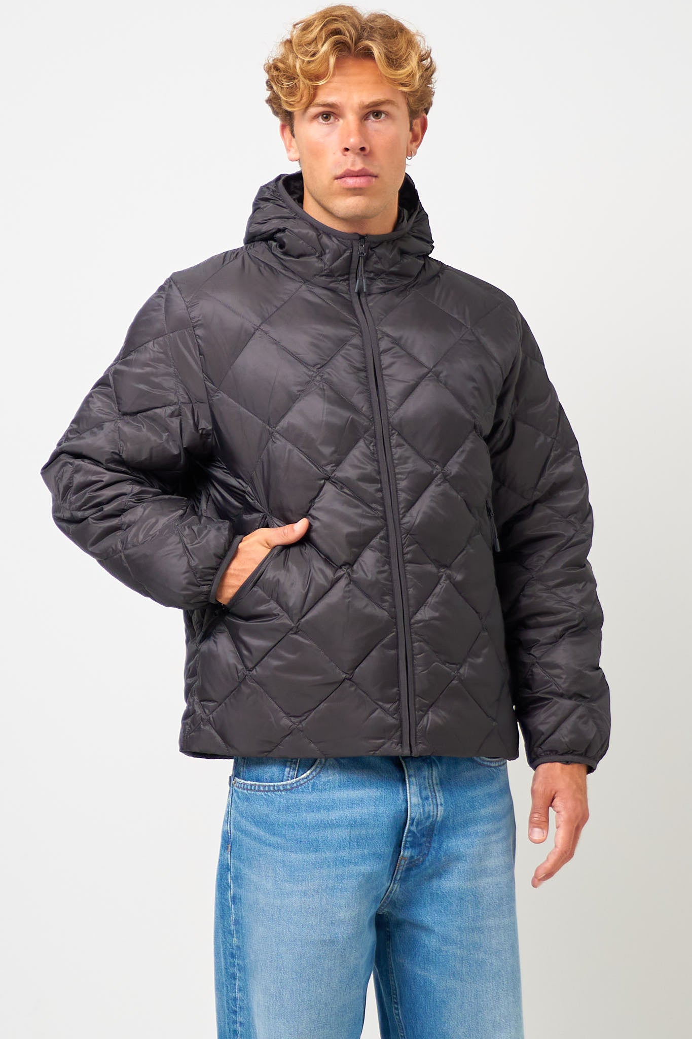 Base L/S Down Hooded Jacket Charcoal Black