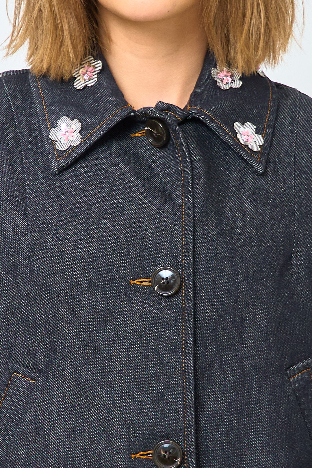 Black Denim Jacket With Daisies