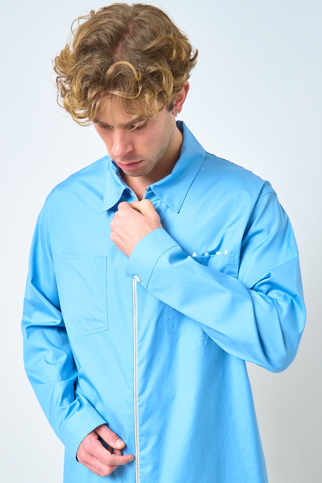 Blue Zip Shirt Hidden Logo