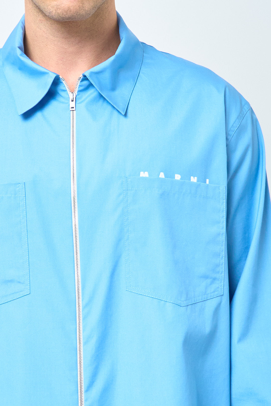 Blue Zip Shirt Hidden Logo