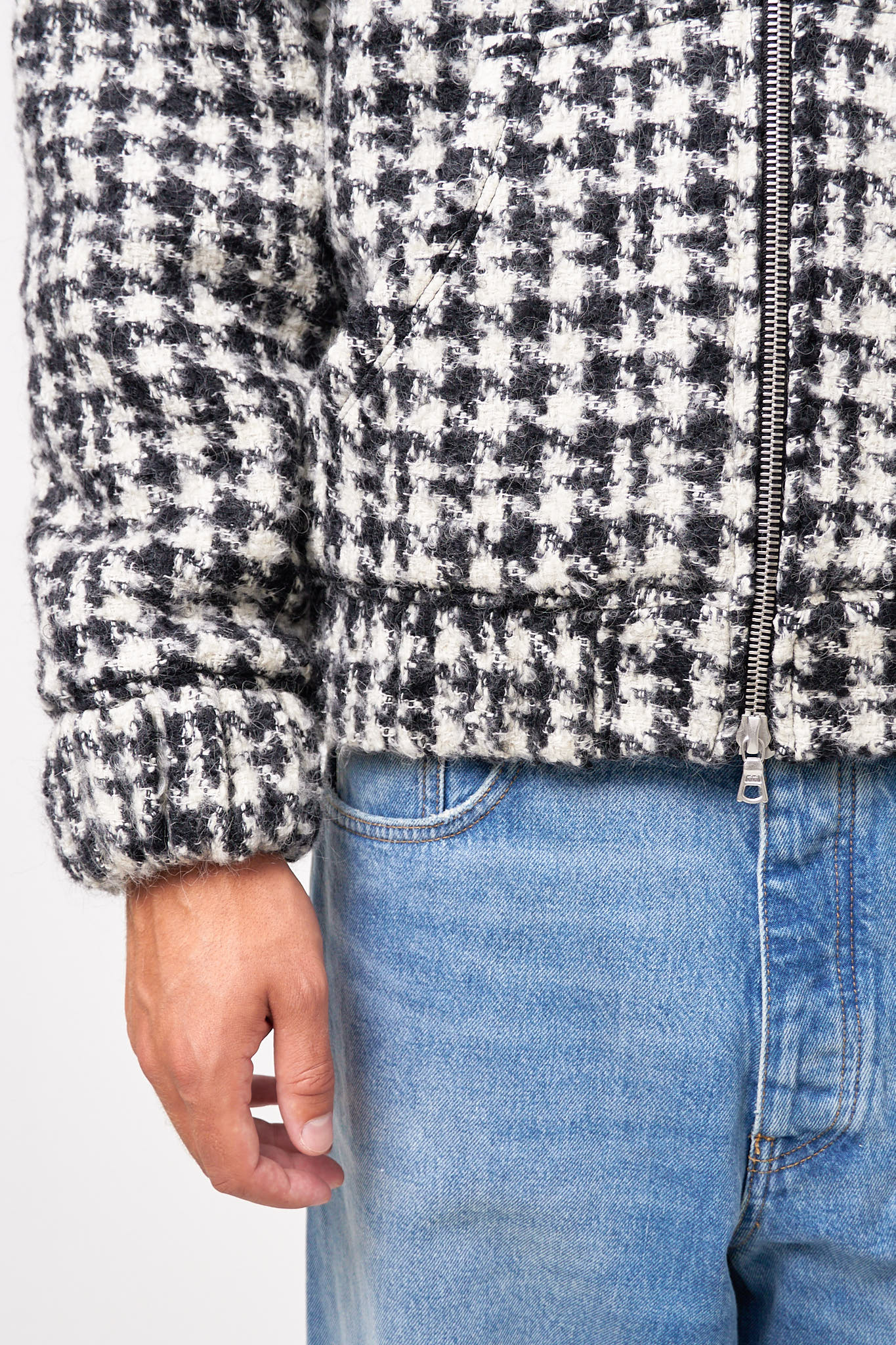 gabi gamel - Bouclé Hooded Zip-Up Jacket Houndstooth Black/White