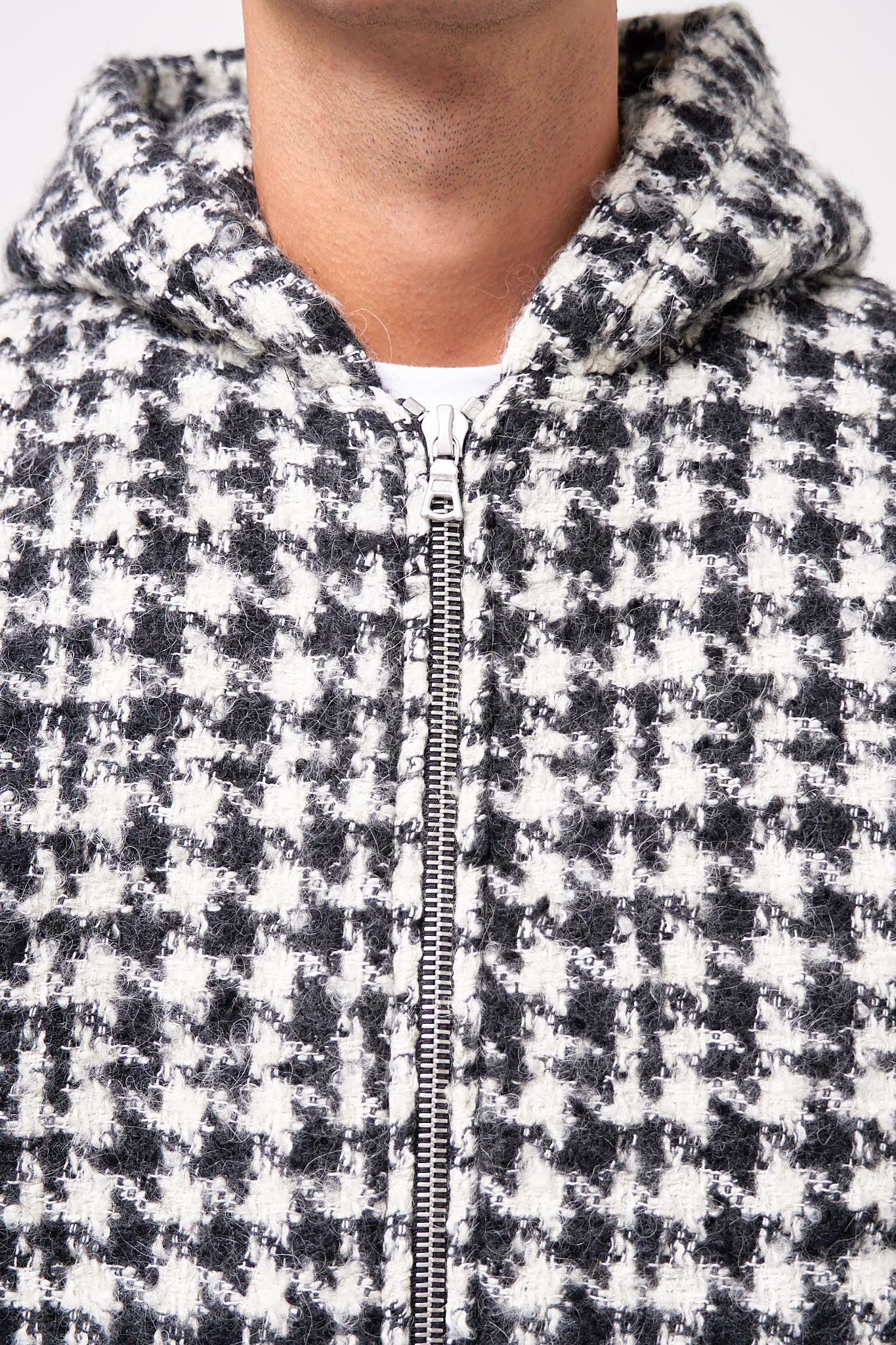 gabi gamel - Bouclé Hooded Zip-Up Jacket Houndstooth Black/White