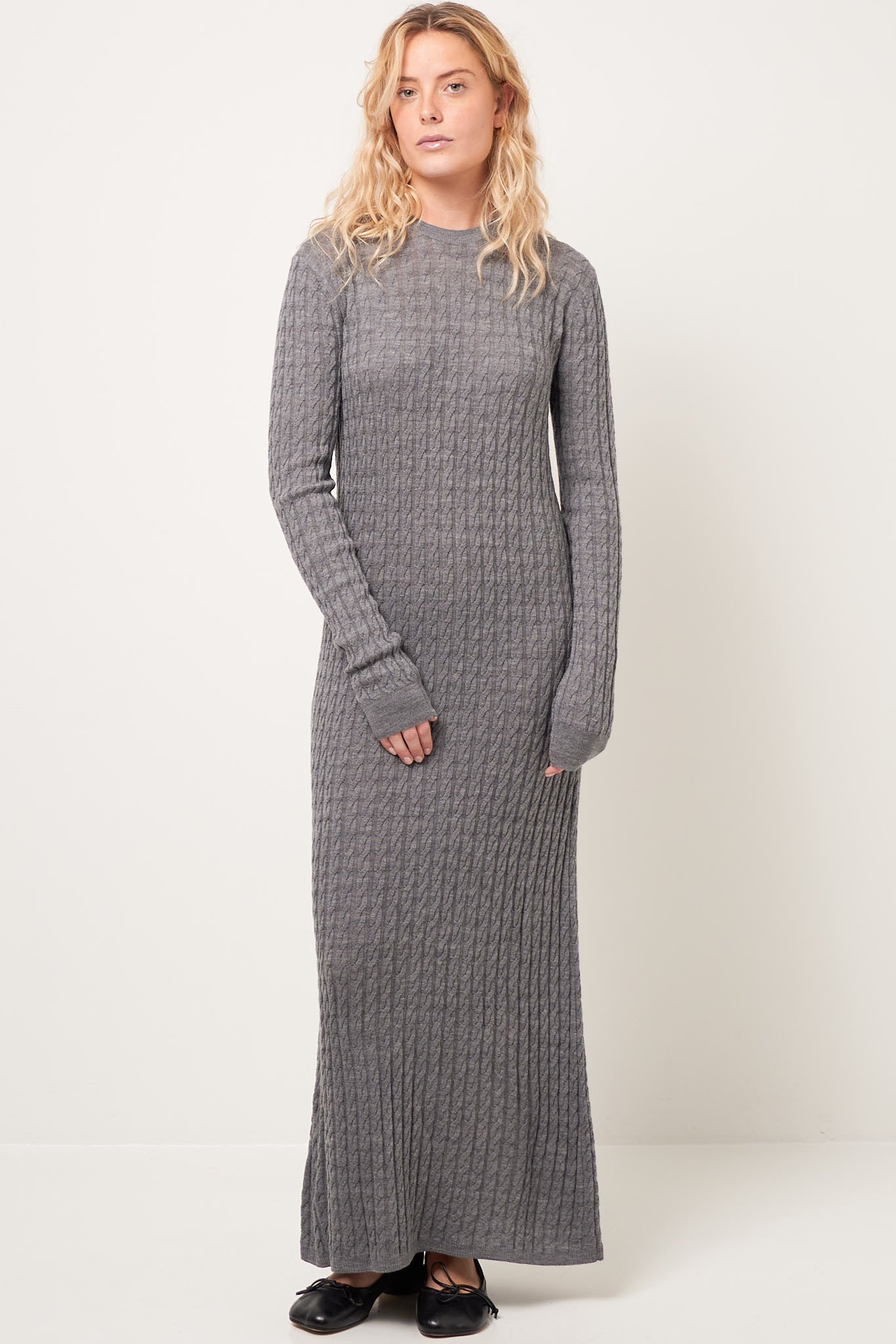 Cable Knit Dress Gray Melange