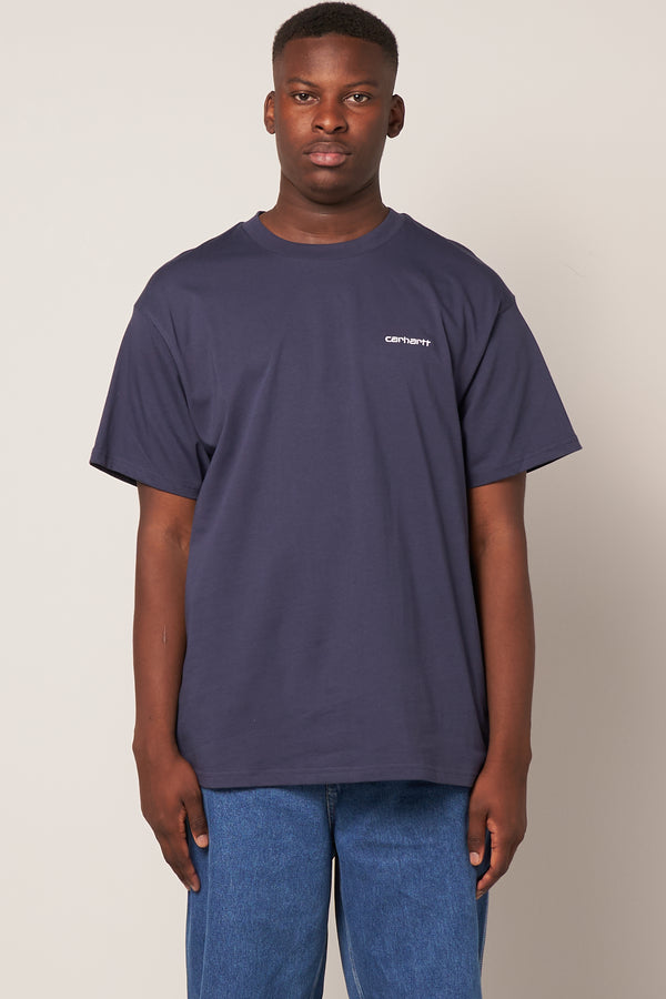 S/S Script Embroidery T-shirt Blue/White