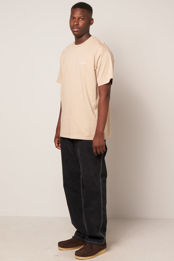 S/S Script Embroidery T-shirt Wall/White