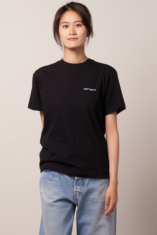 W' S/S Script Embroidery T-Shirt Black/White