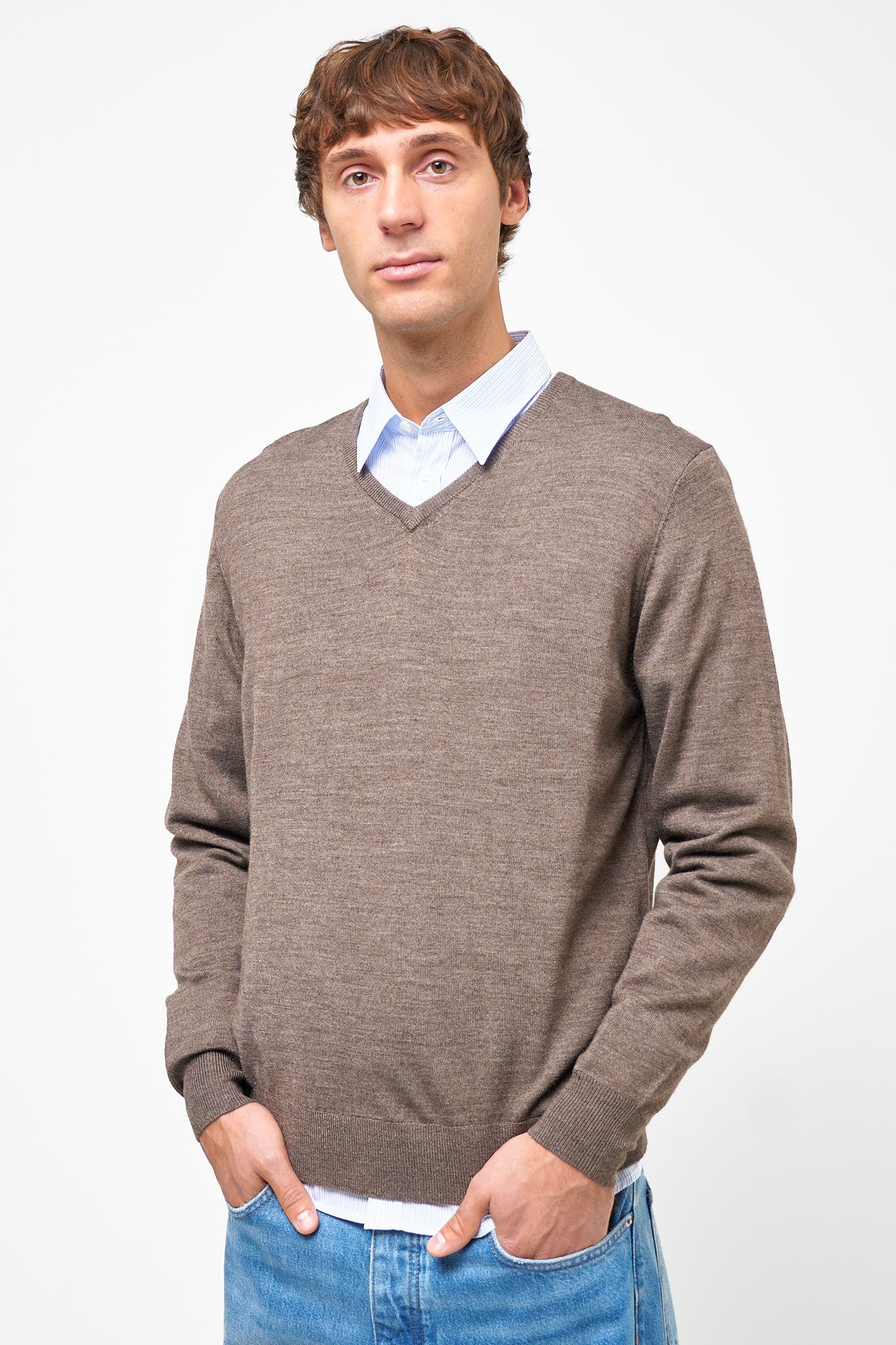 Carlo Merino V-Neck Knit Brown Melange