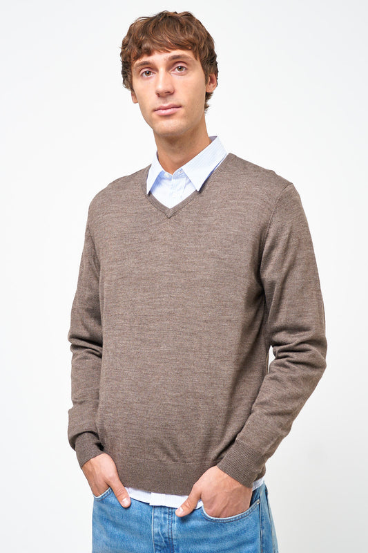 Carlo Merino V-Neck Knit Brown Melange
