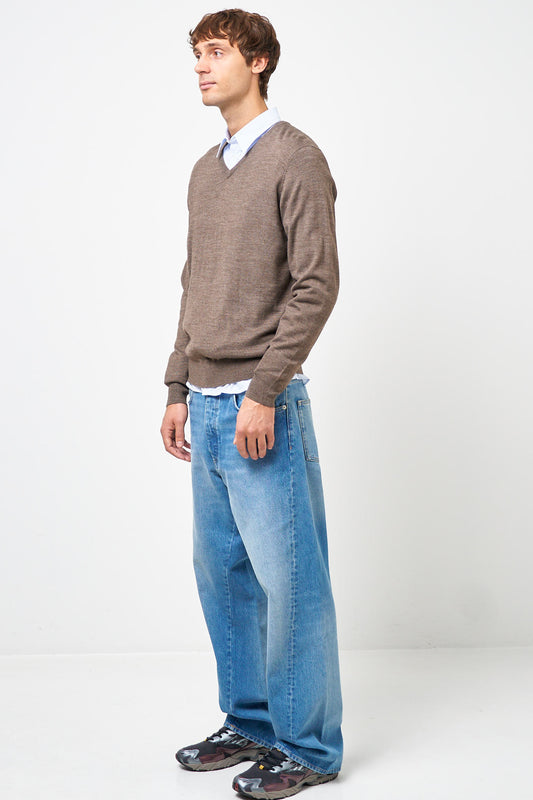 Carlo Merino V-Neck Knit Brown Melange