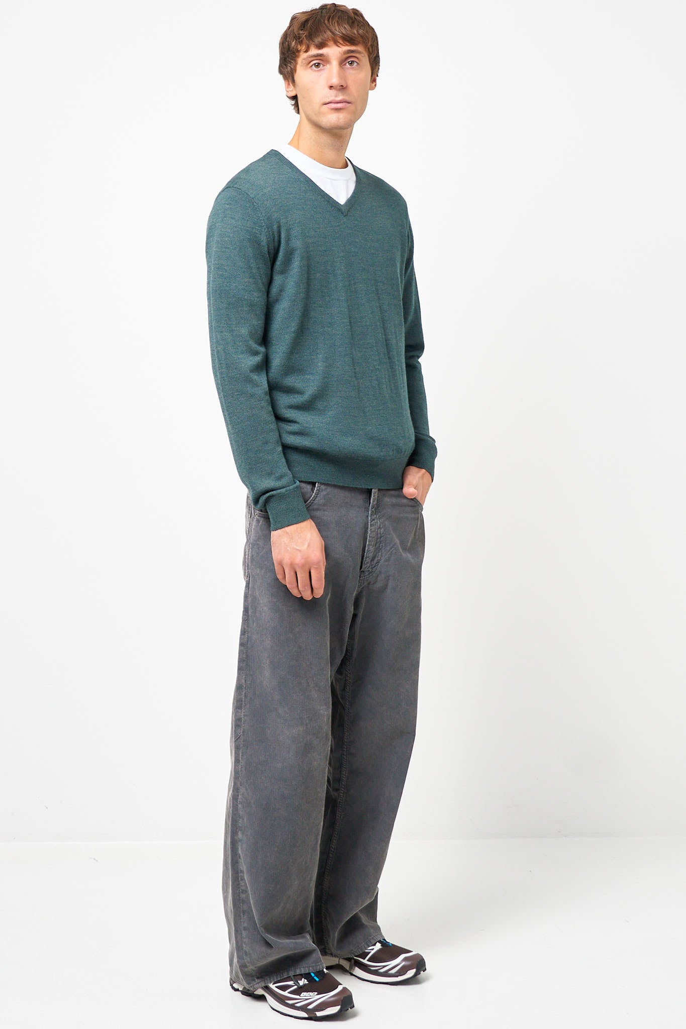 Carlo Merino V-Neck Knit Green Melange